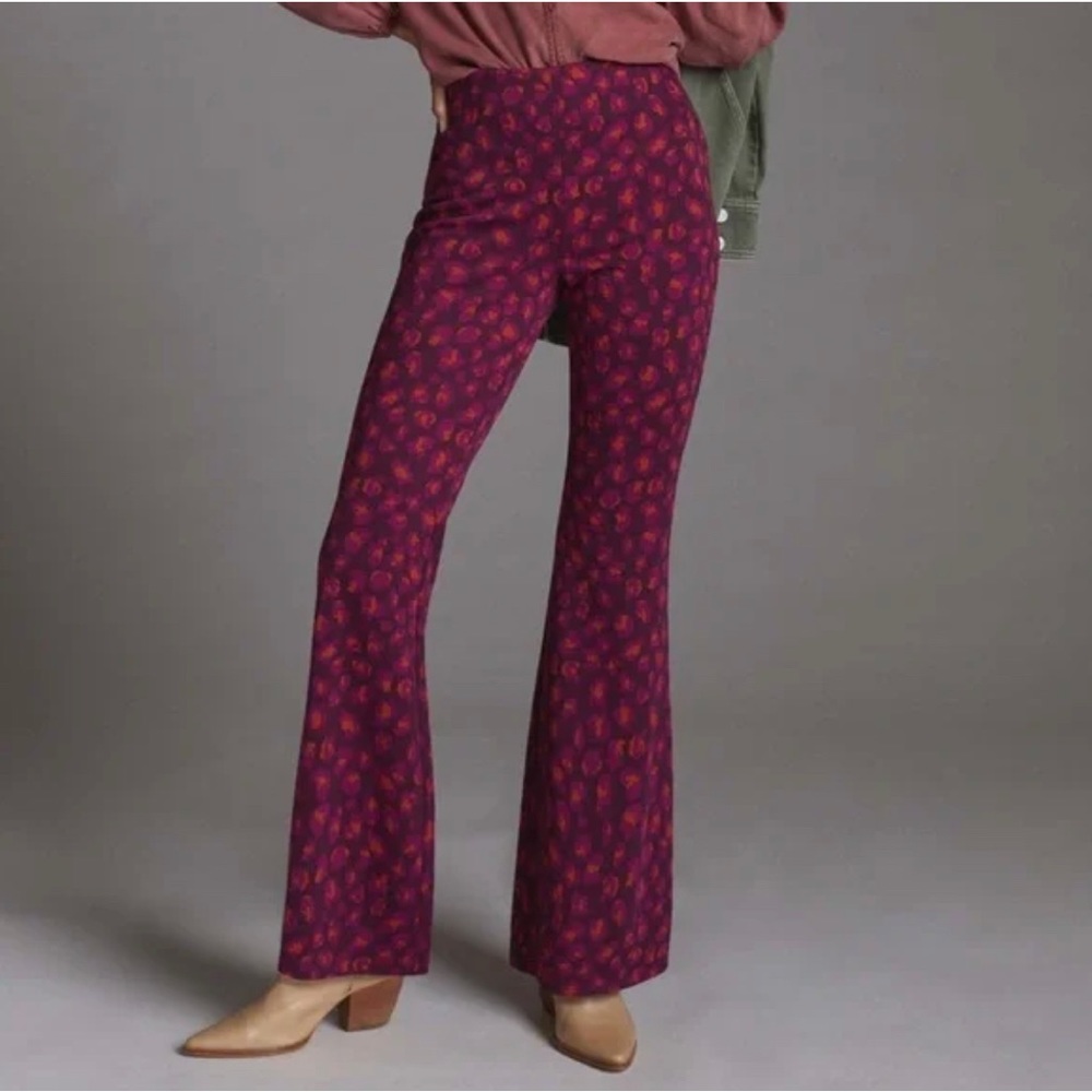 Anthropologie plum cheetah flare pants